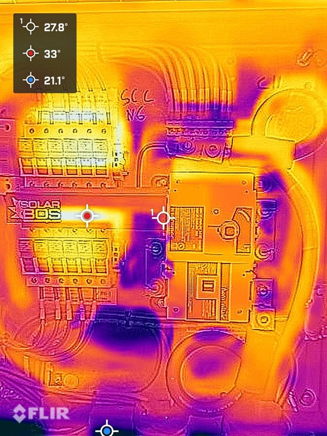 Infrared image of inverter internals with temperature readings